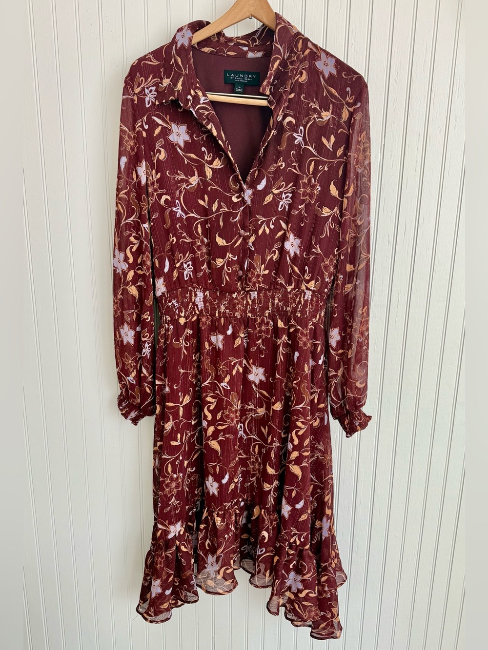 Laundry by Shelli Segal Brown Floral Long Sleeve Dress Size 12